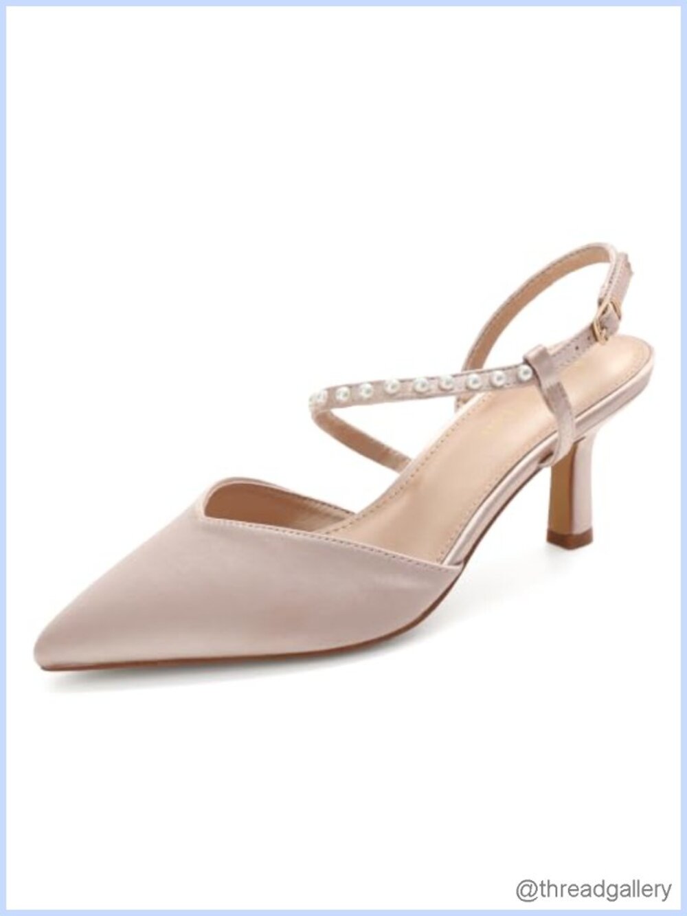 Satin Kitten Heels Pearl Ankle Strap Pointed Toe Dress Pumps